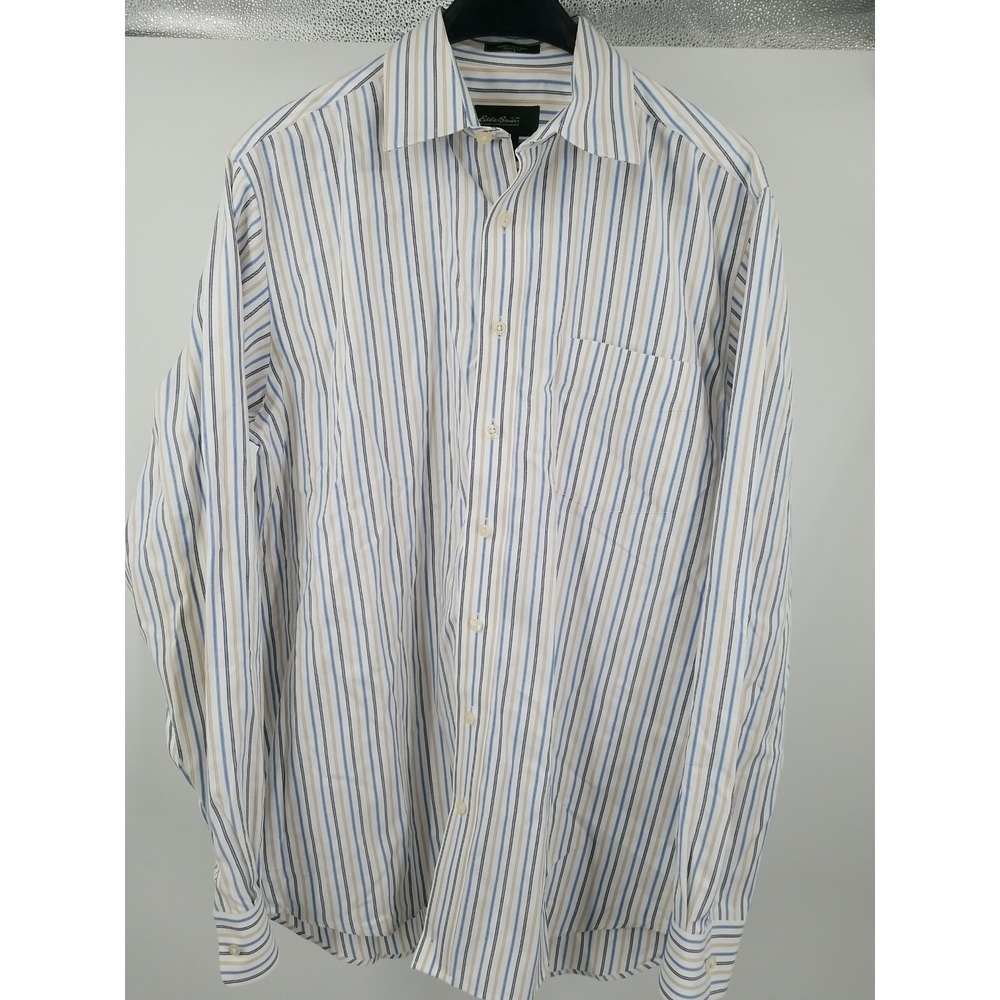 Eddie Bauer Shirt Mens Tall Large White‎ Striped Long Sleeve Button Up Classic - Picture 2 of 7